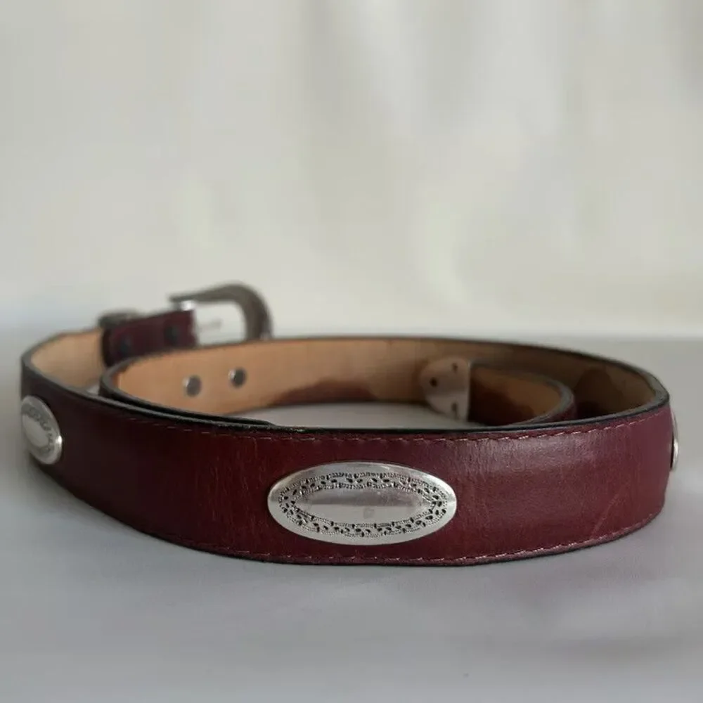 Sentry Western Concho Belt Vintage Leather Burgundy Red Made in USA Womens M 150